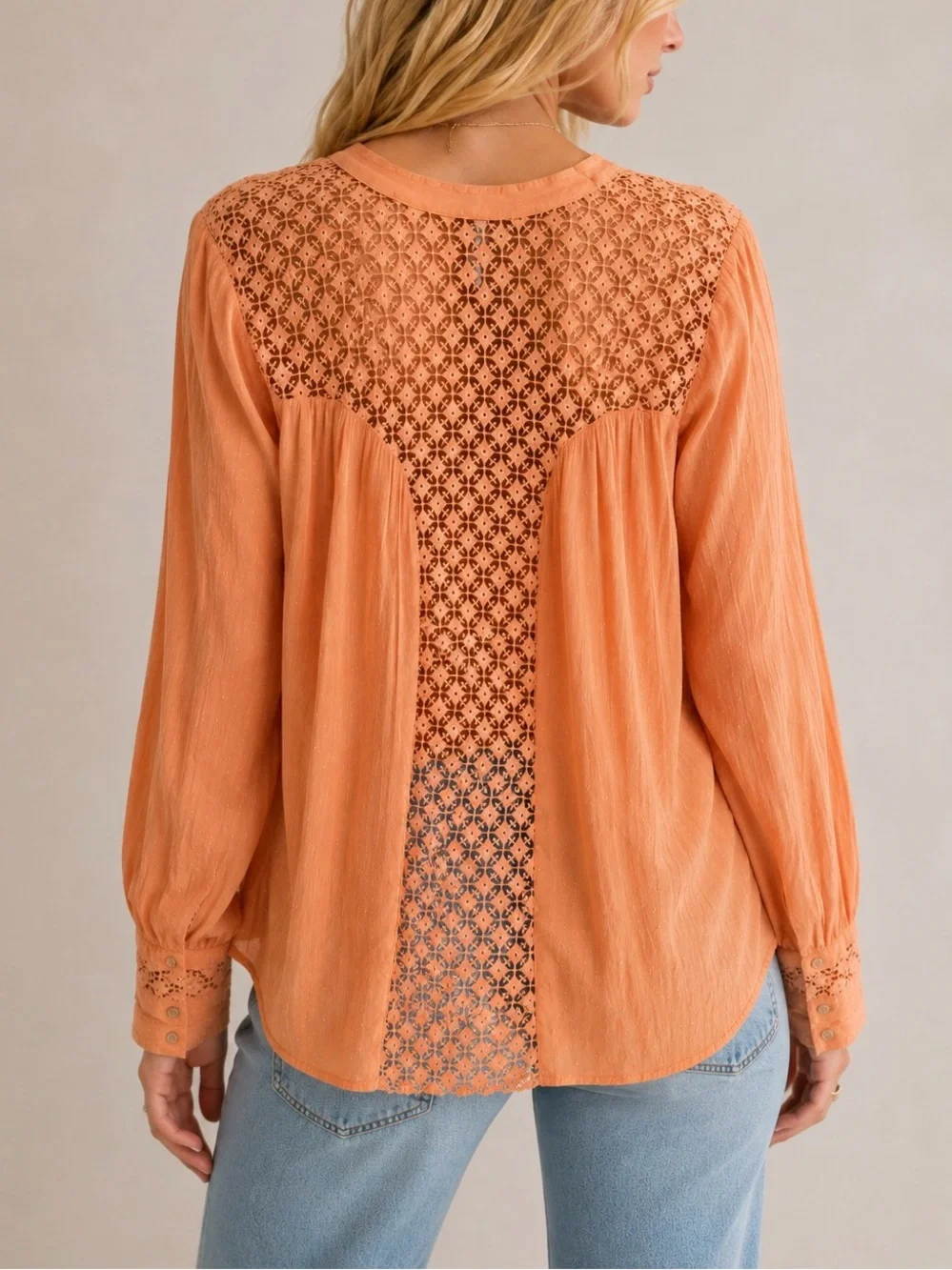 Free People Peach Crochet Lace Back Boho Blouse S